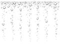 Vector fizzing air bubbles going up on white background. Underwater oxygen texture. Macro object